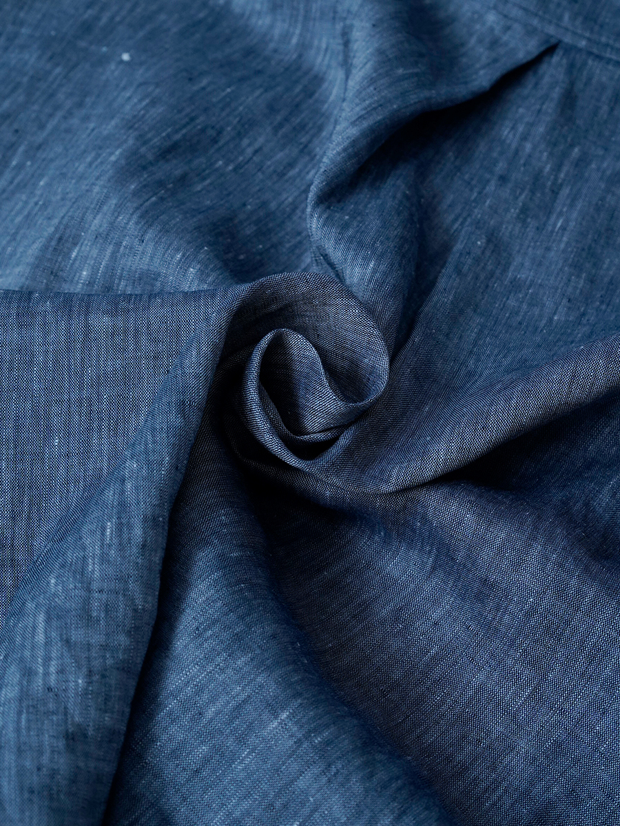 【サンプル作品】ピンタックフリル リネンシャンブレー ブラウス / ネイビー sample-c0124