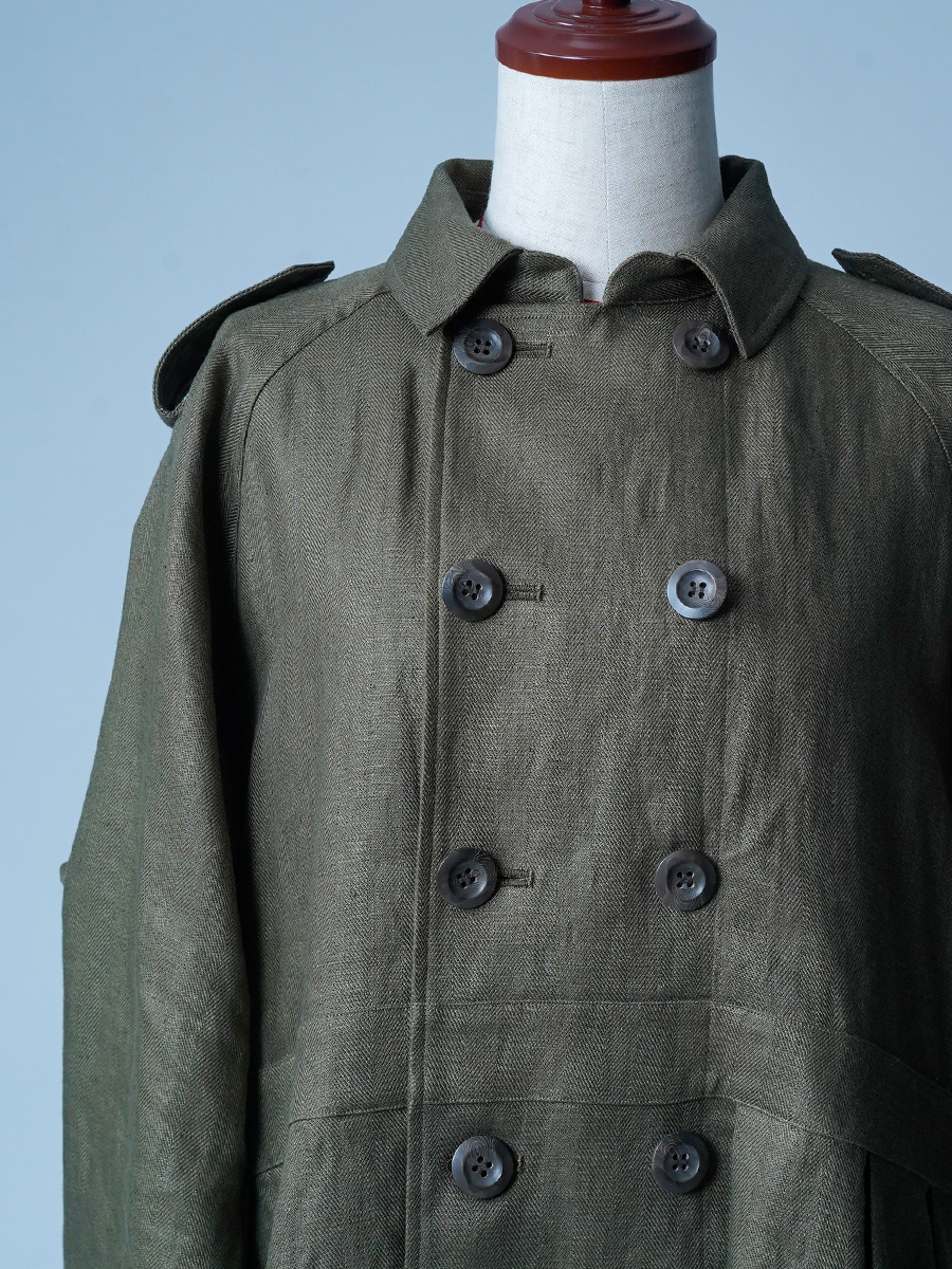 サンプル作品/Mサイズ】リネンヘリンボーン トレンチコート / カーキ
