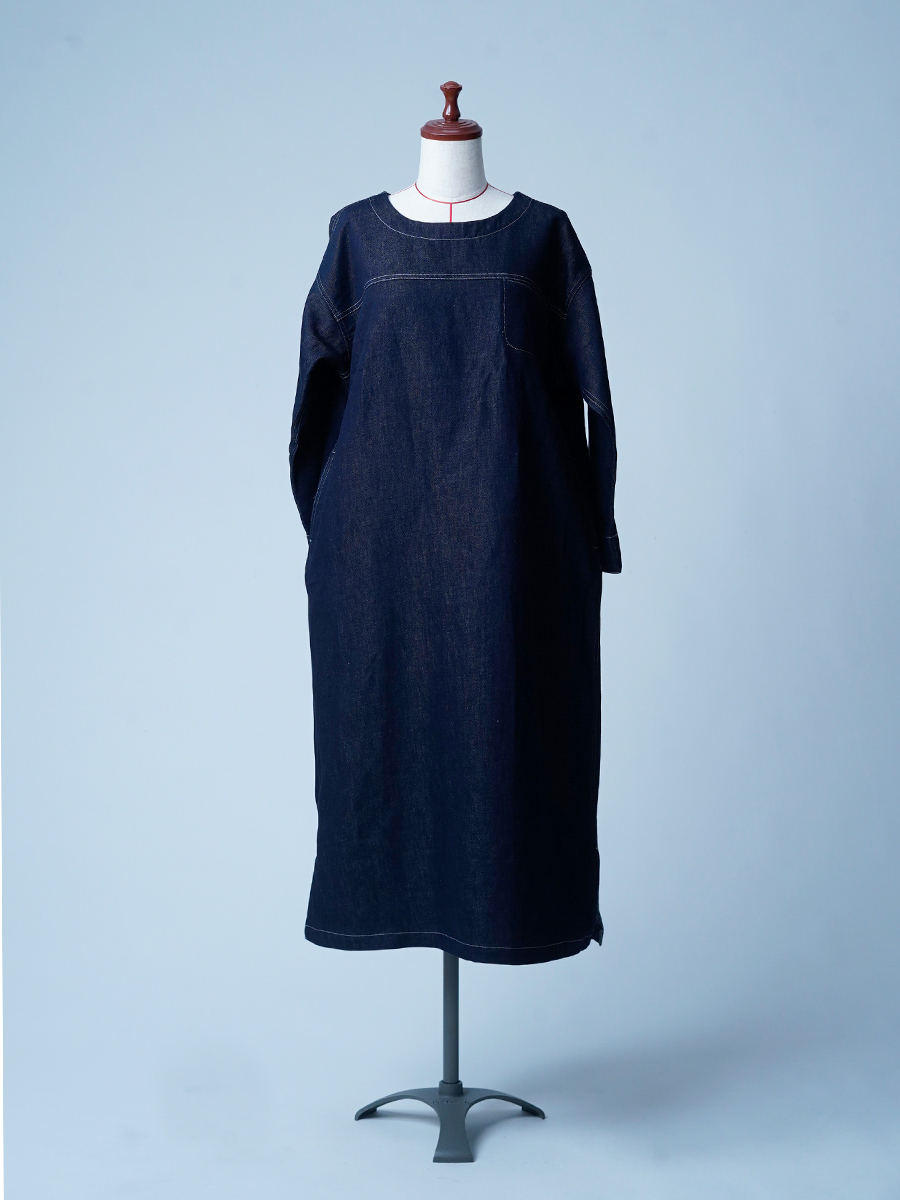 【サンプル作品】リネンデニム ロングワンピース / ダークインディゴ sample-c0134