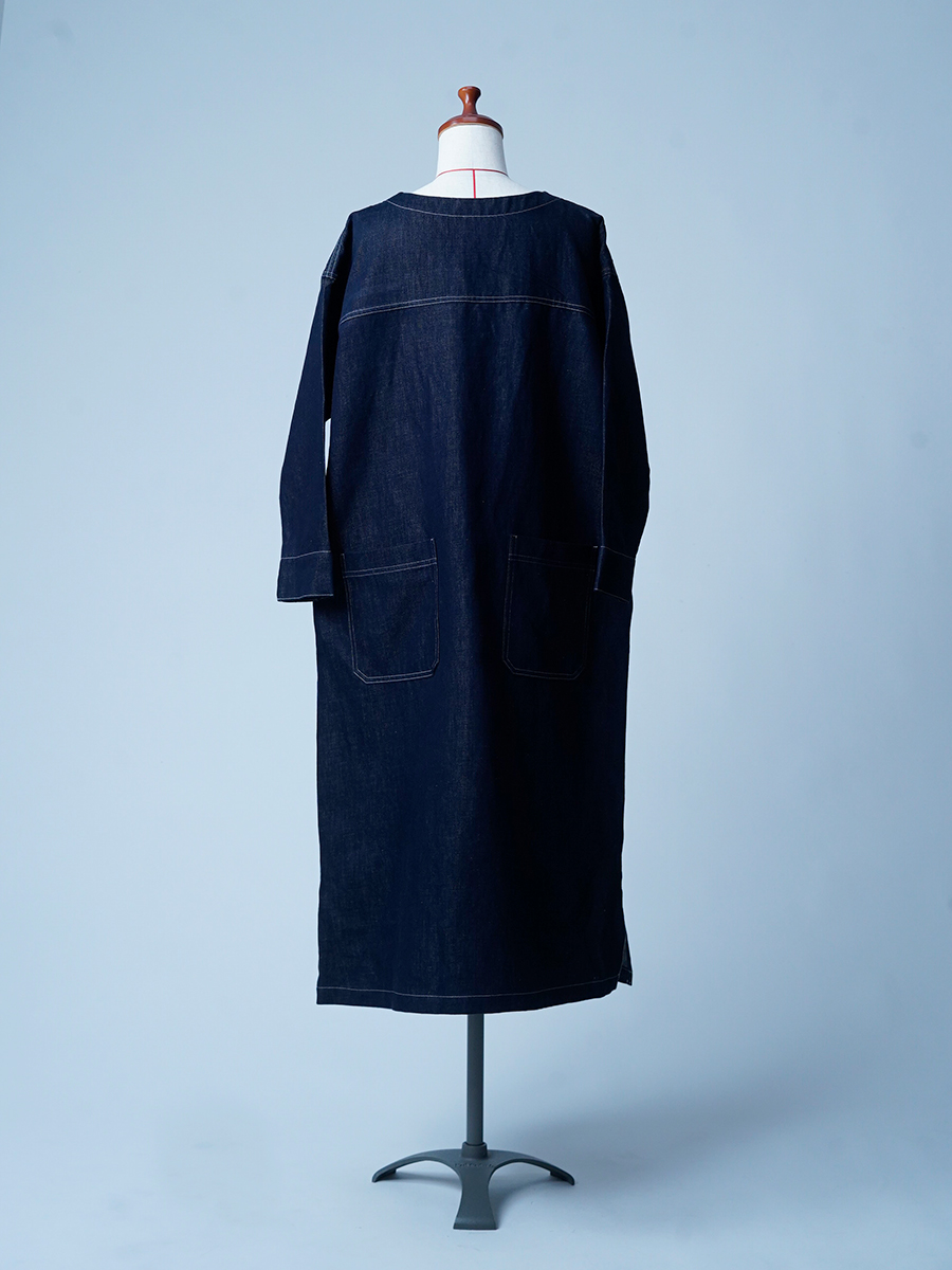 【サンプル作品】リネンデニム ロングワンピース / ダークインディゴ sample-c0134