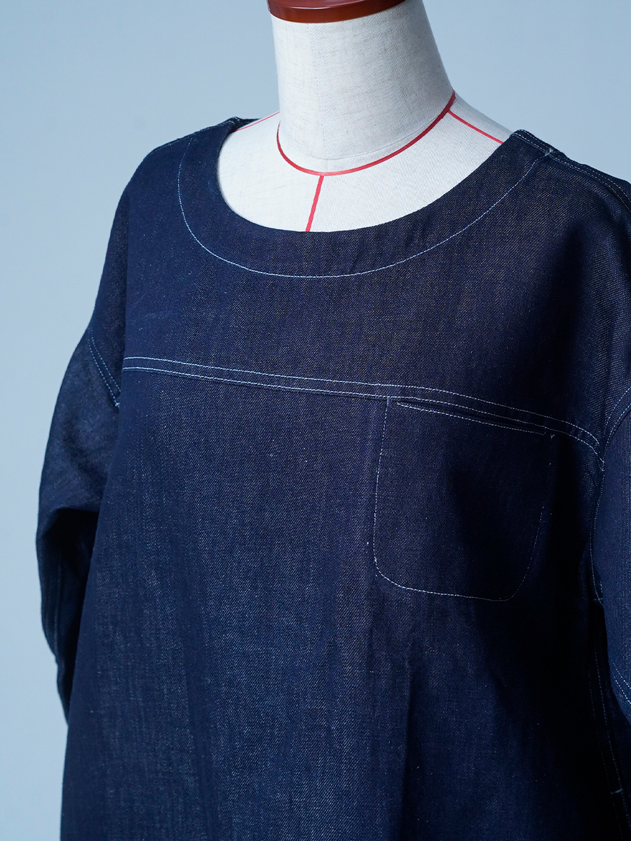 【サンプル作品】リネンデニム ロングワンピース / ダークインディゴ sample-c0134