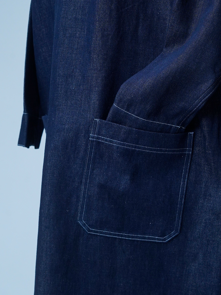 【サンプル作品】リネンデニム ロングワンピース / ダークインディゴ sample-c0134