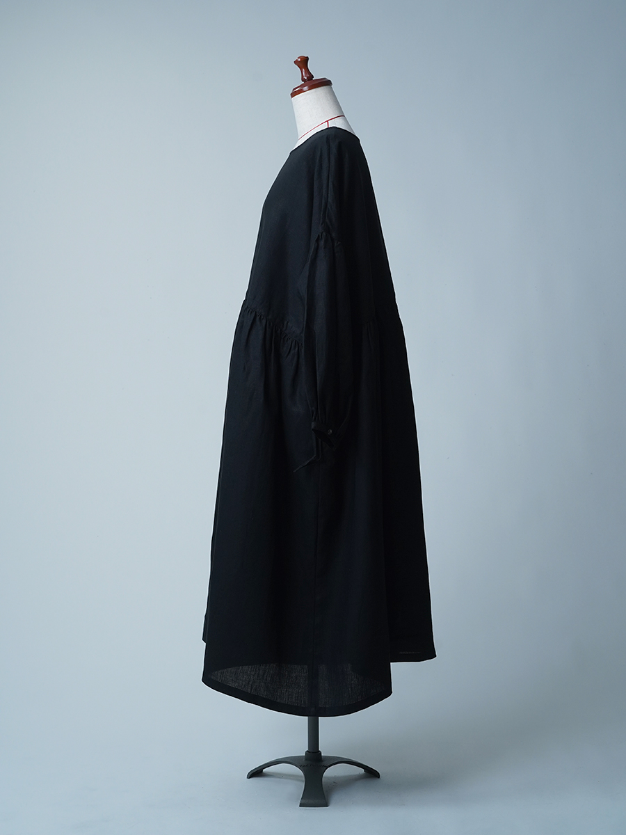 【サンプル作品】ポワン袖 リネンドレス / 黒色 sample-c0135