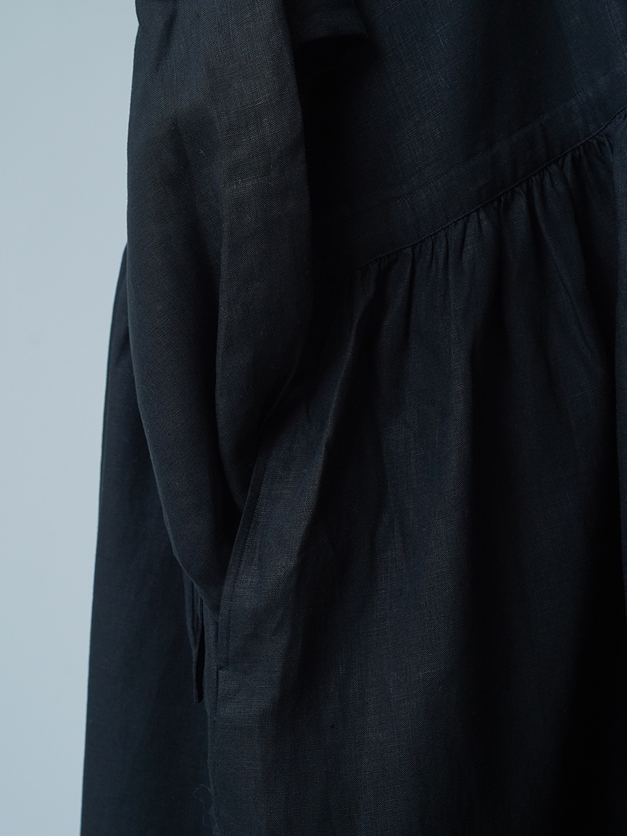 【サンプル作品】ポワン袖 リネンドレス / 黒色 sample-c0135