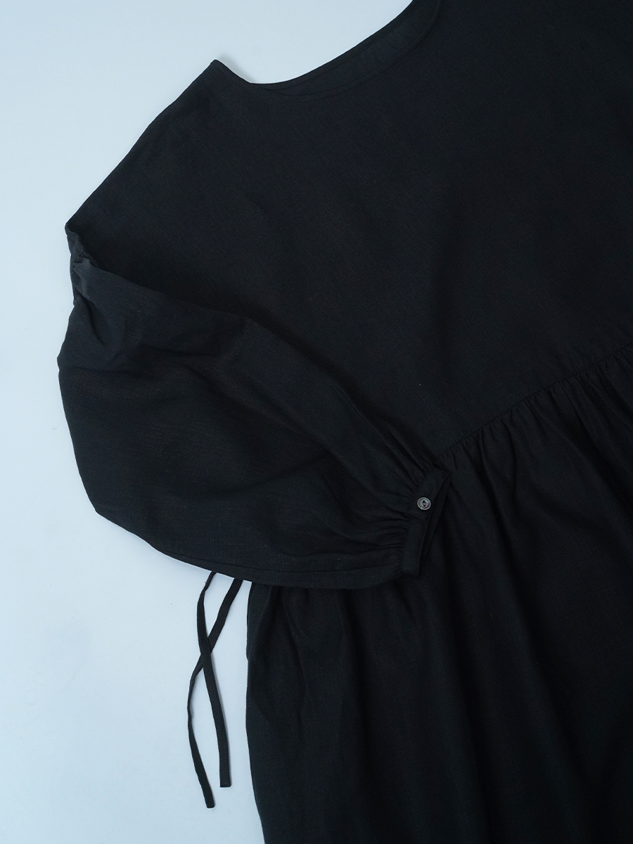【サンプル作品】ポワン袖 リネンドレス / 黒色 sample-c0135