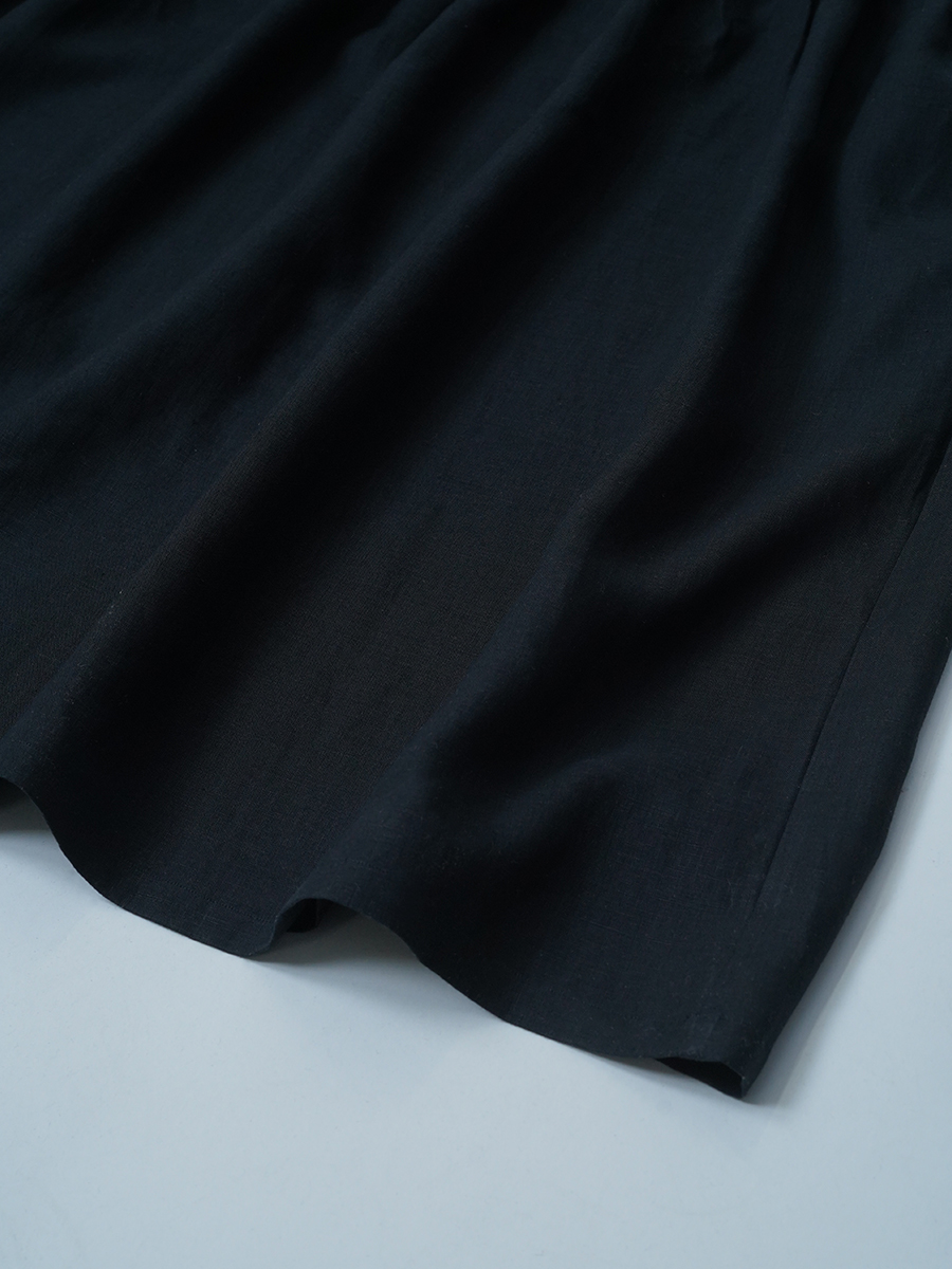 【サンプル作品】ポワン袖 リネンドレス / 黒色 sample-c0135