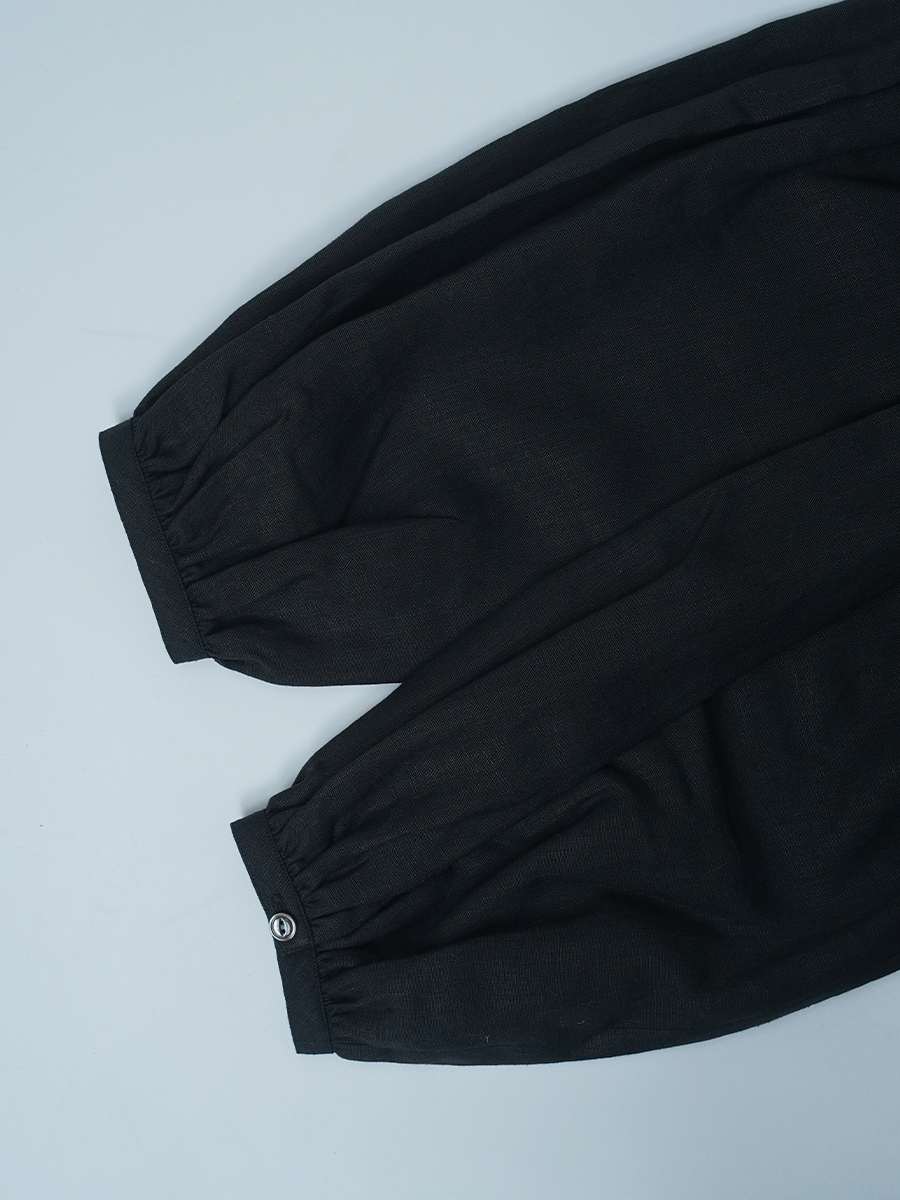 【サンプル作品】ポワン袖 リネンドレス / 黒色 sample-c0135