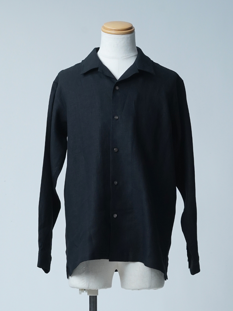 wafu 半袖 リネン オープンカラーシャツ ／ 黒色 t021r-bck1 サンプル