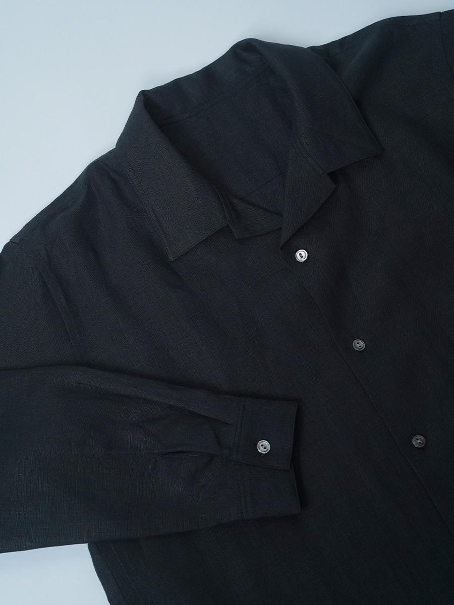 【サンプル作品】オープンカラー リネンシャツ / 黒色 sample-c0142