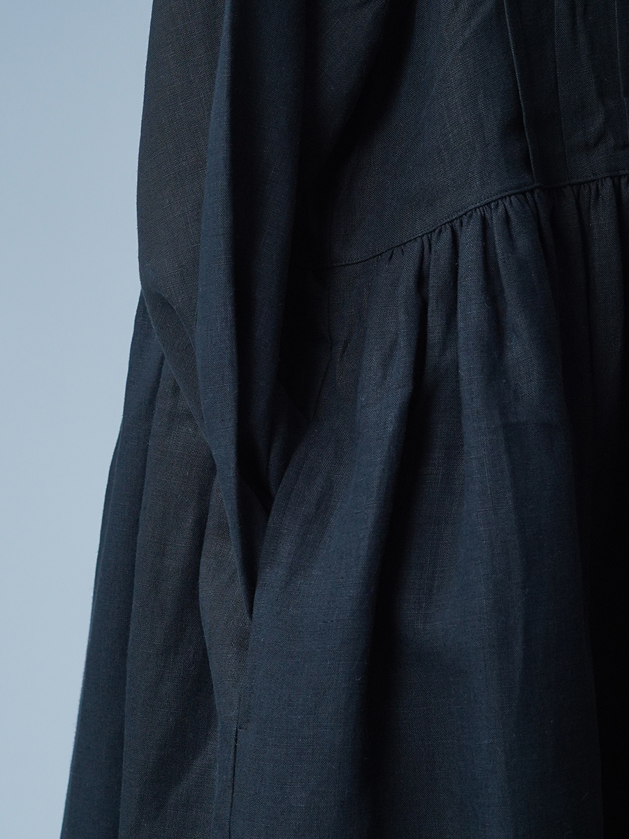 サンプル作品】ピンタック 前ボタン リネン2wayドレス / 黒色 sample-c0152