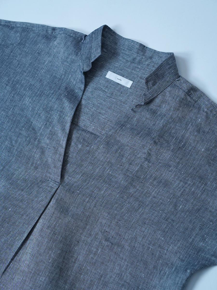 【サンプル作品】 大きなVネック リネンシャンブレー ブラウス/ ネイビー sample-c0171