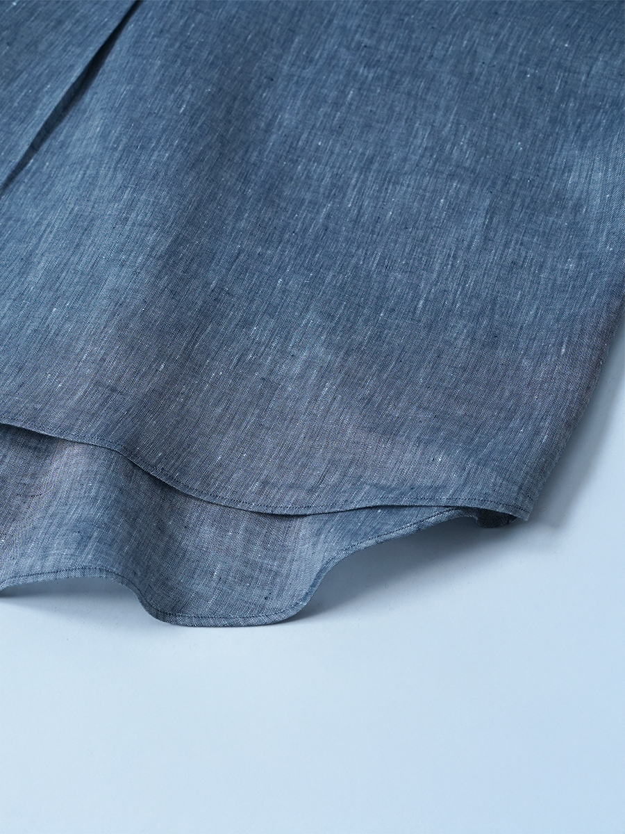 【サンプル作品】 大きなVネック リネンシャンブレー ブラウス/ ネイビー sample-c0171