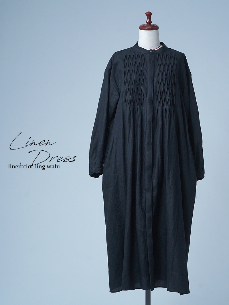 見本品】リネンドレス ピンタックシャツワンピース / 黒色 sample-c304