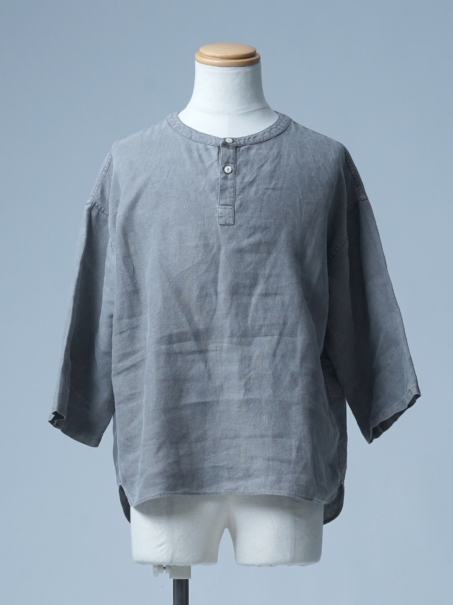 【見本品/Lサイズ】リネンシャツ 炭染×大麻プロテクションシャツ ヘンリーネック / 炭染め sample-d0013