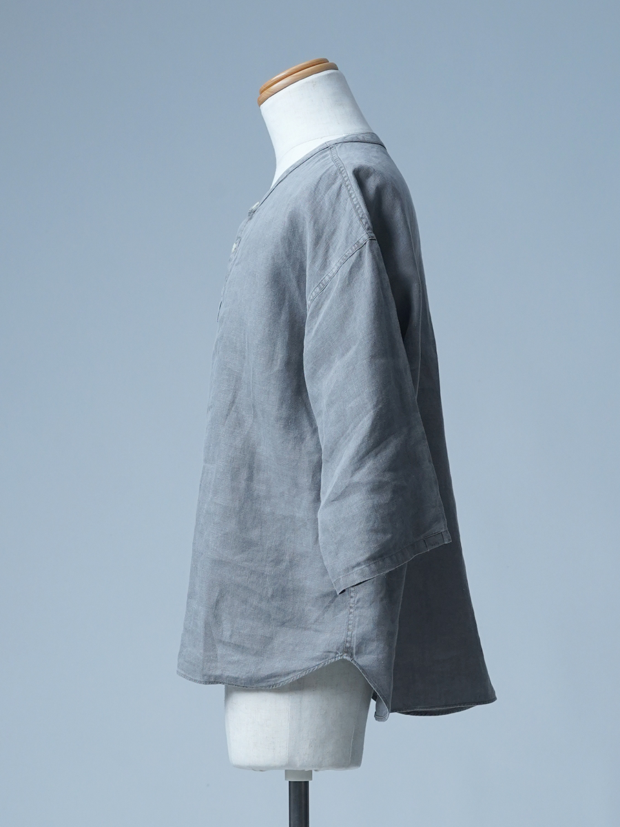 【見本品/Lサイズ】リネンシャツ 炭染×大麻プロテクションシャツ ヘンリーネック / 炭染め sample-d0013