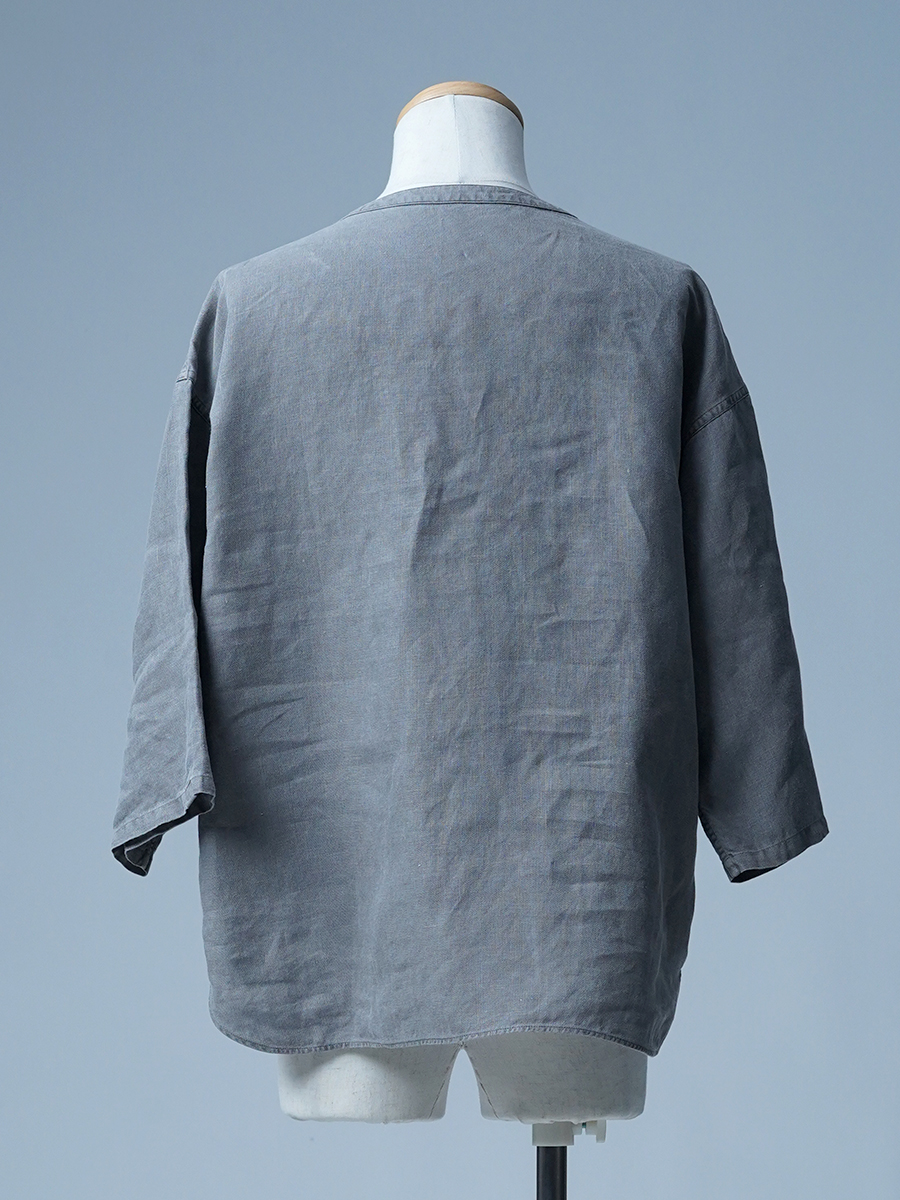 【見本品/Lサイズ】リネンシャツ 炭染×大麻プロテクションシャツ ヘンリーネック / 炭染め sample-d0013