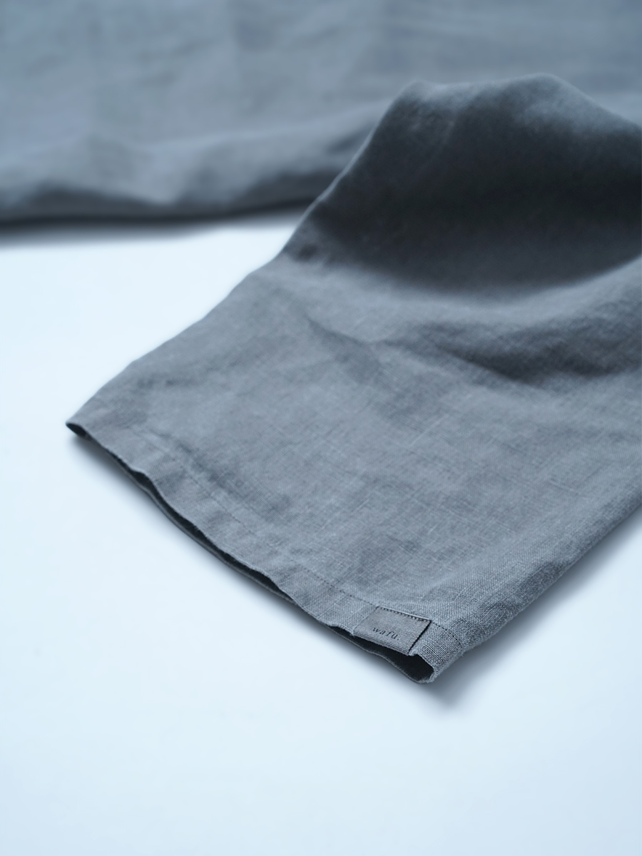 【見本品/Lサイズ】リネンシャツ 炭染×大麻プロテクションシャツ ヘンリーネック / 炭染め sample-d0013