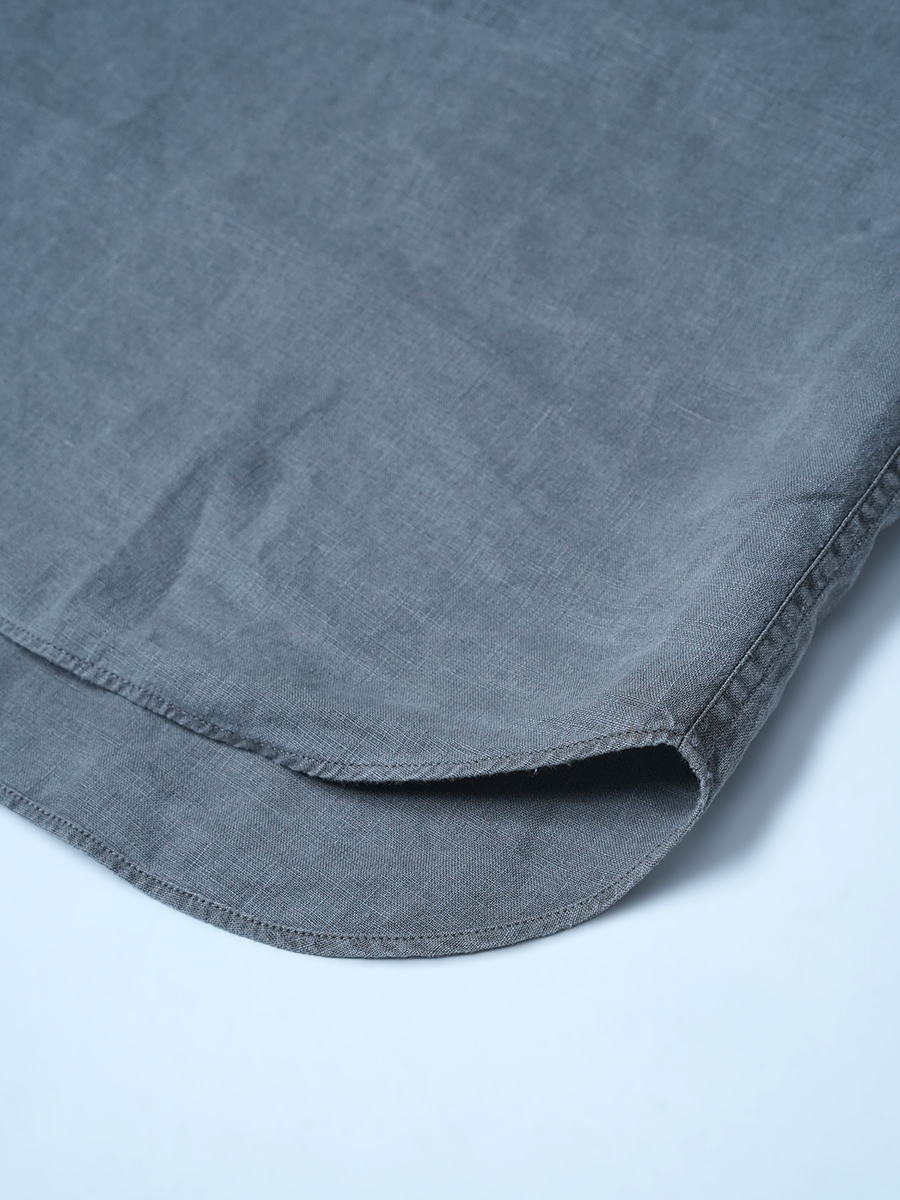 【見本品/Lサイズ】リネンシャツ 炭染×大麻プロテクションシャツ ヘンリーネック / 炭染め sample-d0013
