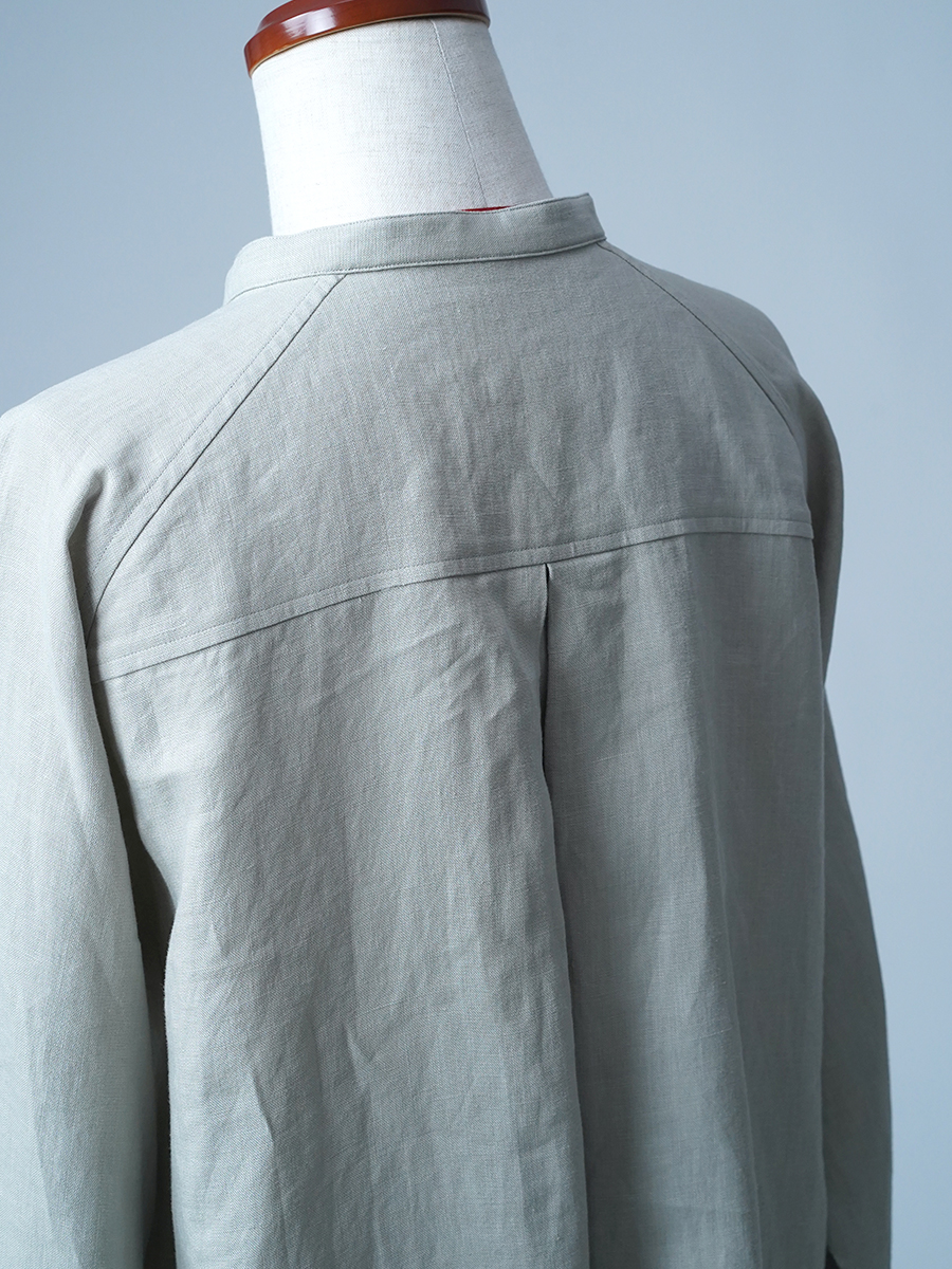 【見本品/Lサイズ】リネンブラウス プザムシャツ / 白緑(びゃくろく) sample-d0074