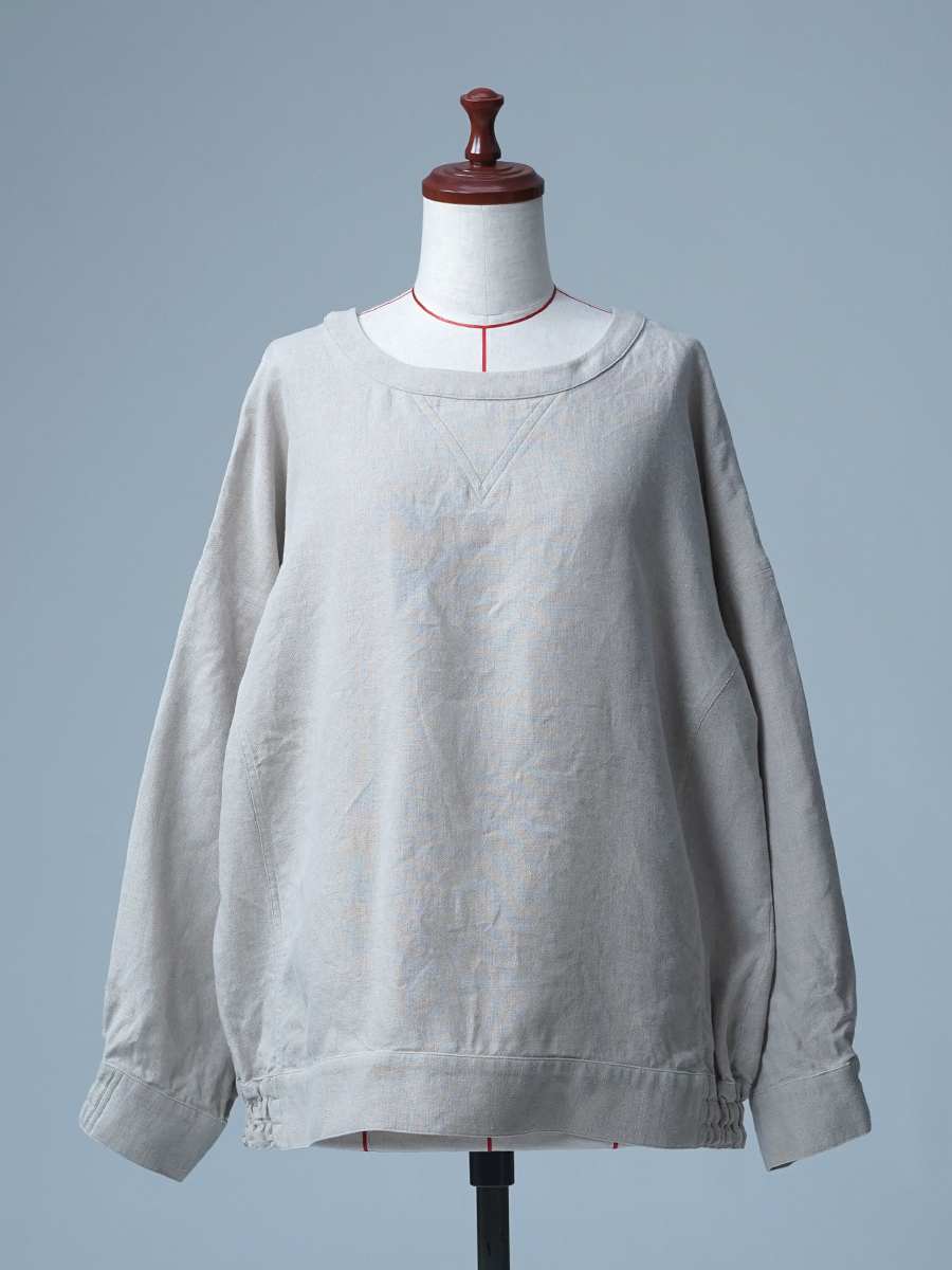 【見本品/Lサイズ】スウェット風トップス 長袖 クルーネック / 亜麻ナチュラル sample-d0121