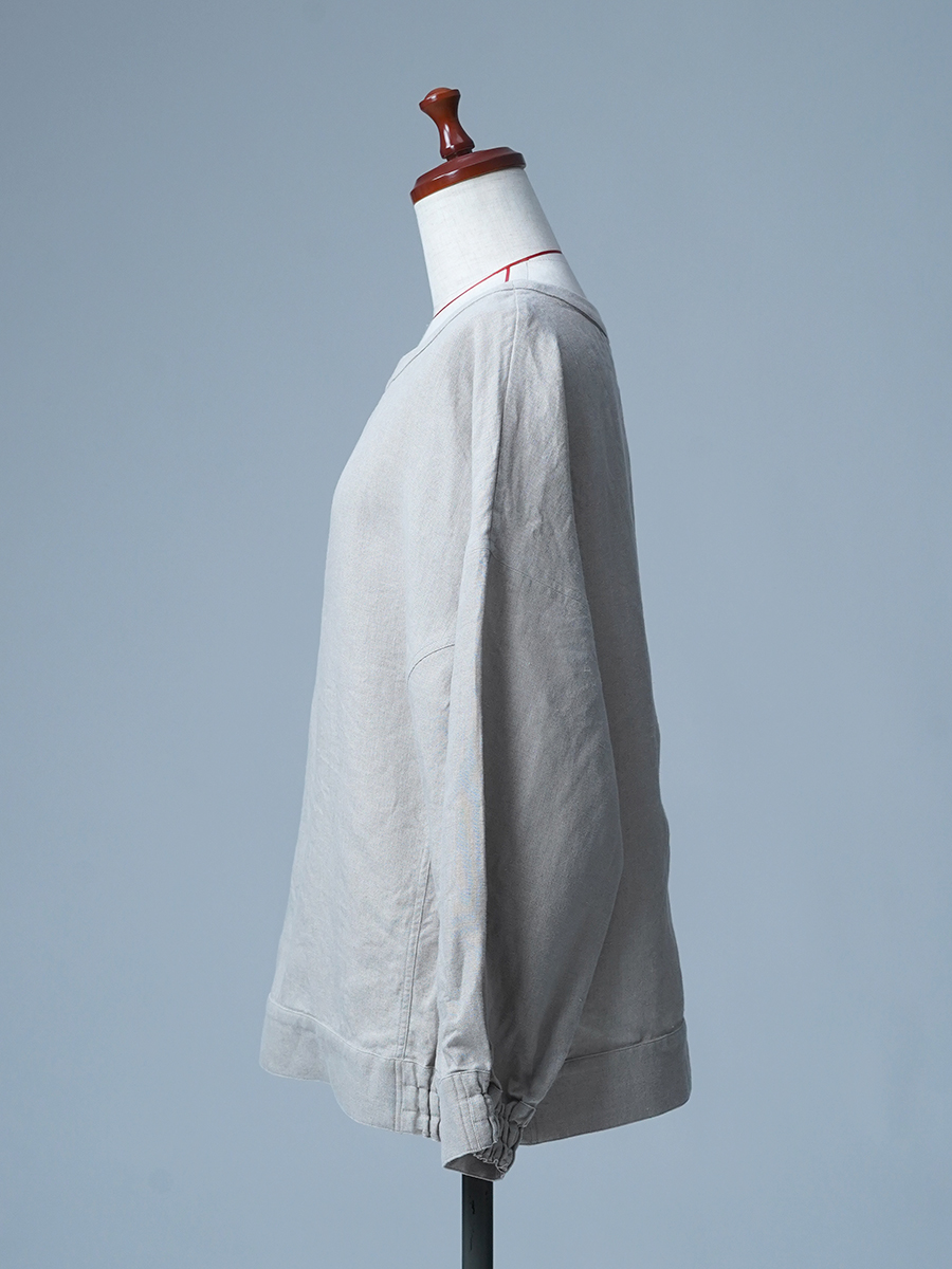 【見本品/Lサイズ】スウェット風トップス 長袖 クルーネック / 亜麻ナチュラル sample-d0121