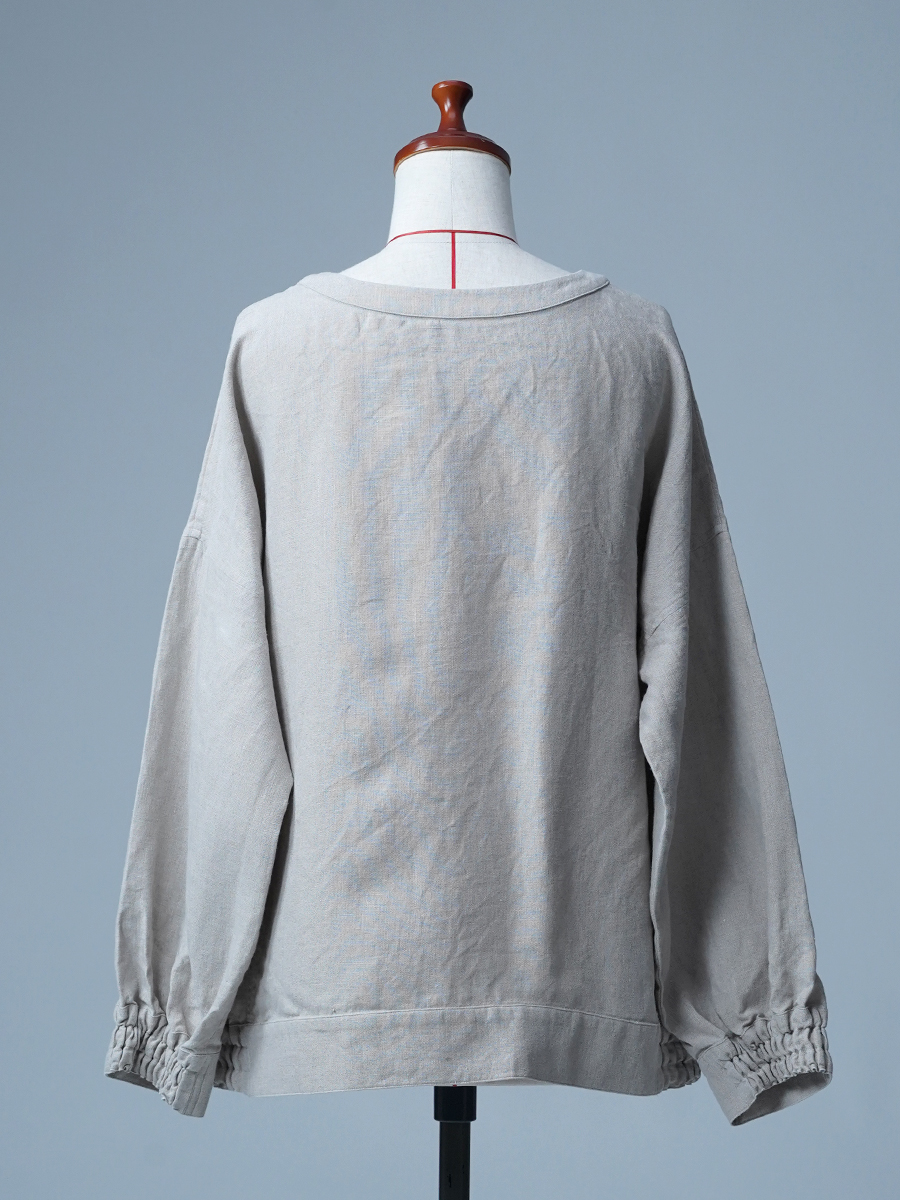 【見本品/Lサイズ】スウェット風トップス 長袖 クルーネック / 亜麻ナチュラル sample-d0121