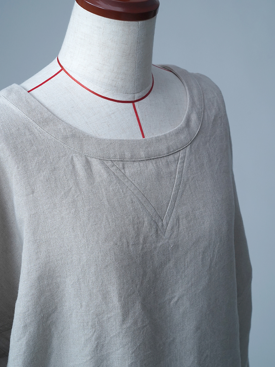 【見本品/Lサイズ】スウェット風トップス 長袖 クルーネック / 亜麻ナチュラル sample-d0121