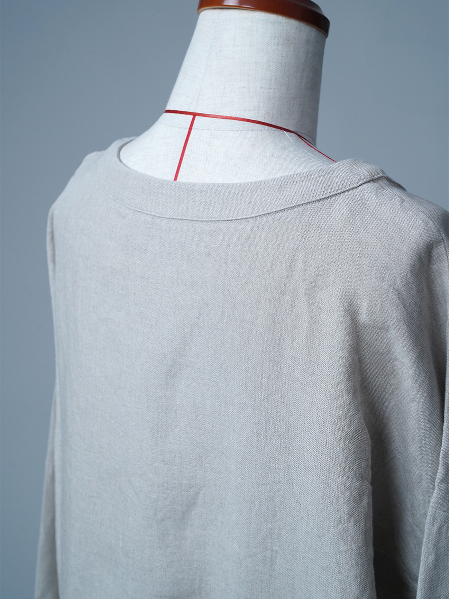 【見本品/Lサイズ】スウェット風トップス 長袖 クルーネック / 亜麻ナチュラル sample-d0121