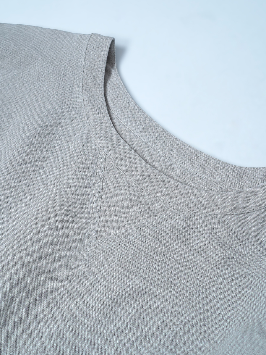 【見本品/Lサイズ】スウェット風トップス 長袖 クルーネック / 亜麻ナチュラル sample-d0121