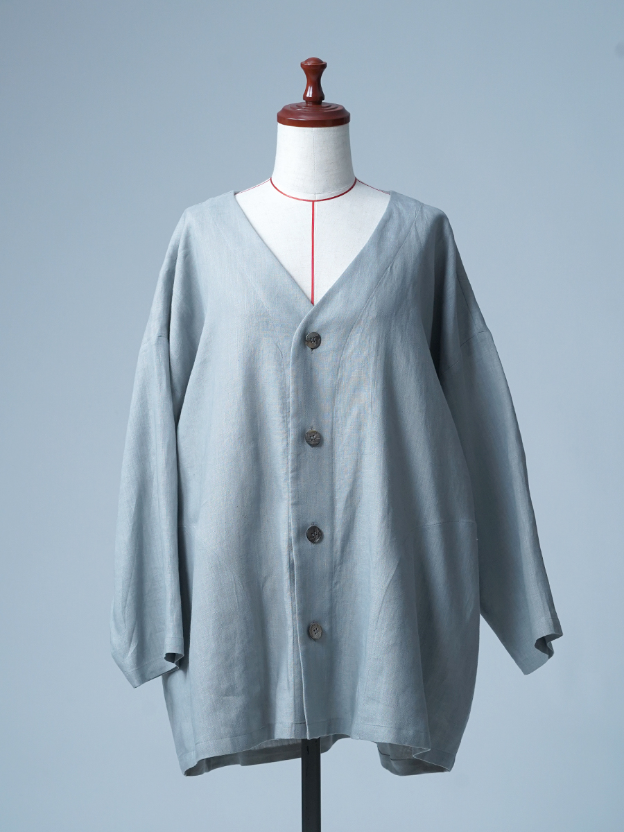 【見本品】リネンカーディガン Vネック リネンカーデ / 銀鼠(ぎんねず) sample-d0144