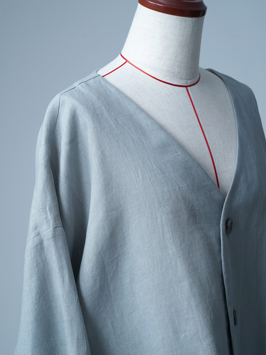 【見本品】リネンカーディガン Vネック リネンカーデ / 銀鼠(ぎんねず) sample-d0144