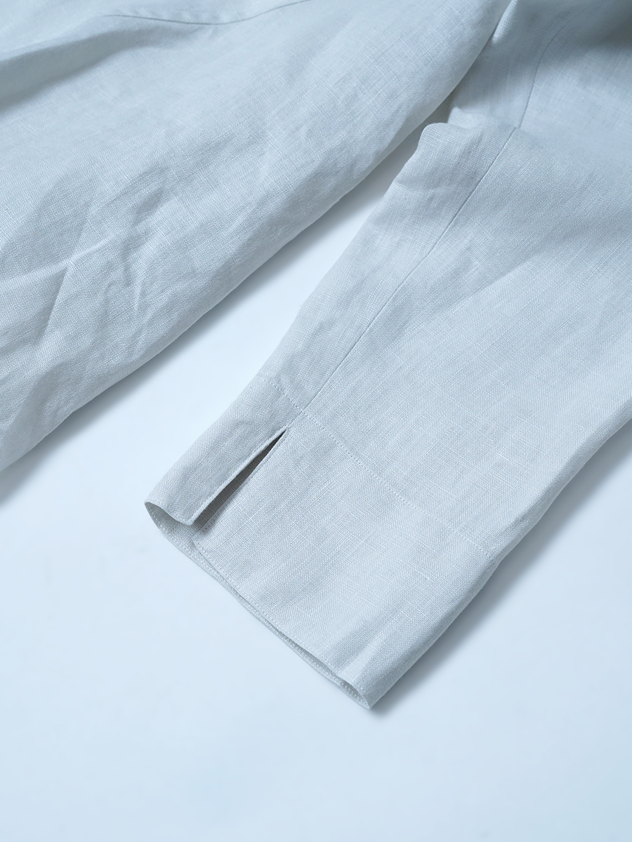 【見本品】リネントップス 後ろギャザー Aライン 長袖トップス / 白花色 sample-d0247