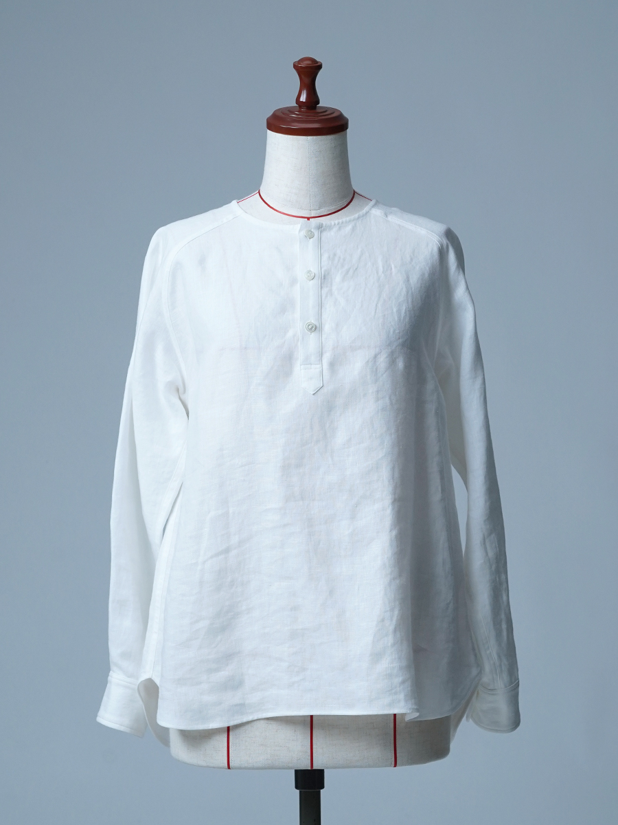 【見本品/Sサイズ】リネントップス ヘンリーネックシャツ / 白色 sample-d0249