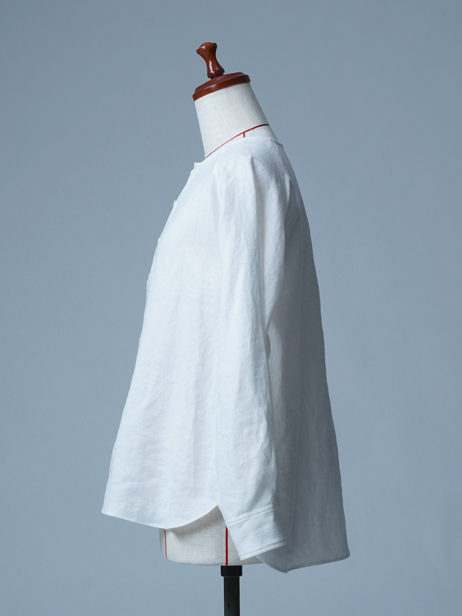 【見本品/Sサイズ】リネントップス ヘンリーネックシャツ / 白色 sample-d0249