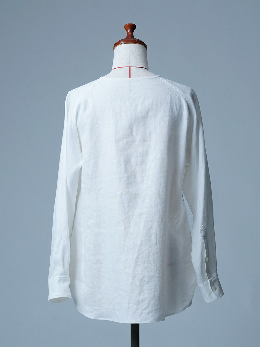 【見本品/Sサイズ】リネントップス ヘンリーネックシャツ / 白色 sample-d0249