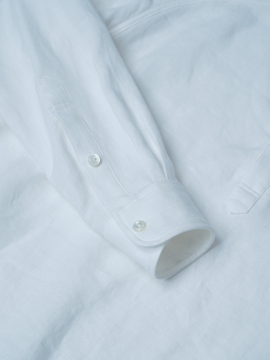 【見本品/Sサイズ】リネントップス ヘンリーネックシャツ / 白色 sample-d0249