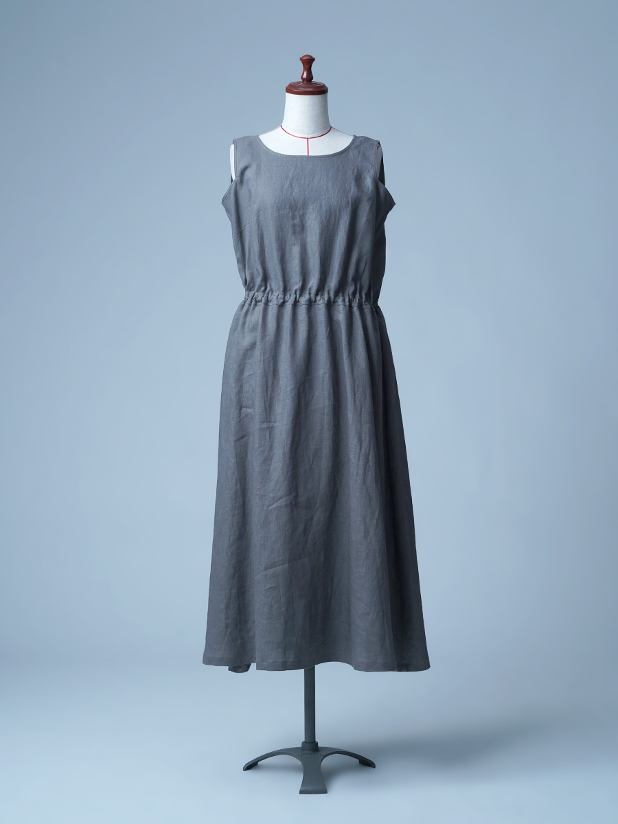 【見本品/Mサイズ】リネンペチワンピ 脇汗処理と美シルエット よし ペチワンピース / 鈍色(にびいろ) sample-d0266