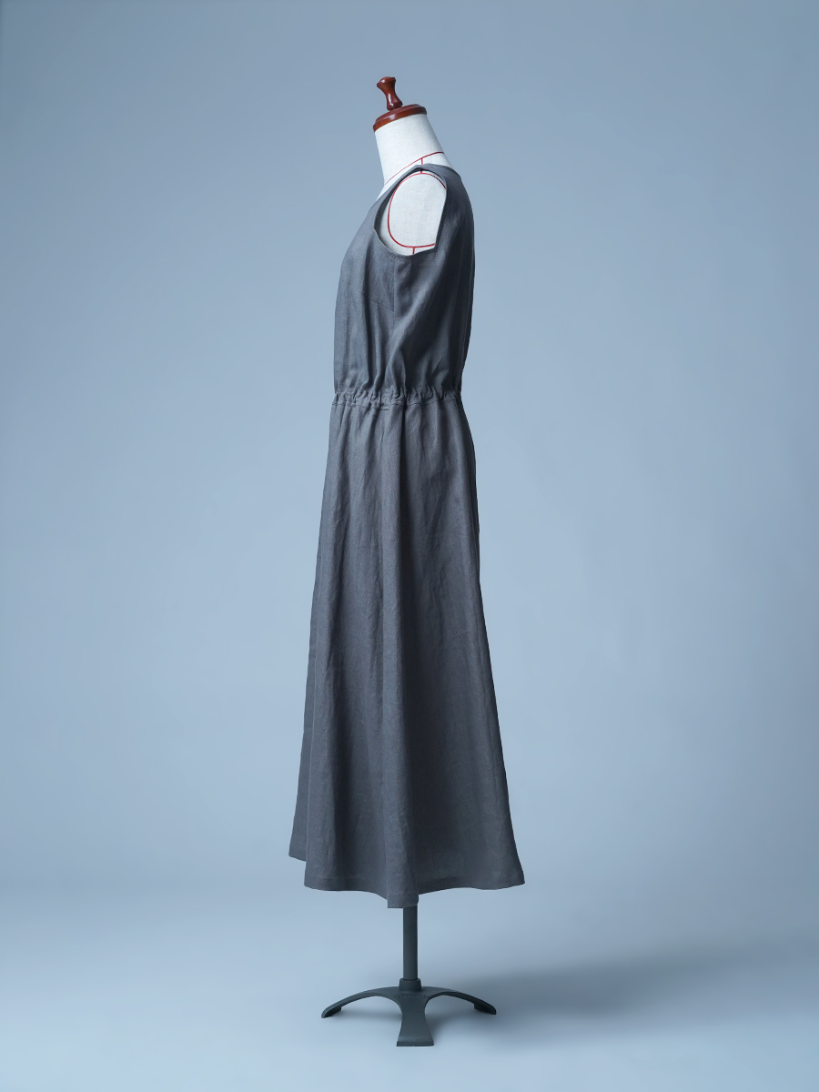 【見本品/Mサイズ】リネンペチワンピ 脇汗処理と美シルエット よし ペチワンピース / 鈍色(にびいろ) sample-d0266
