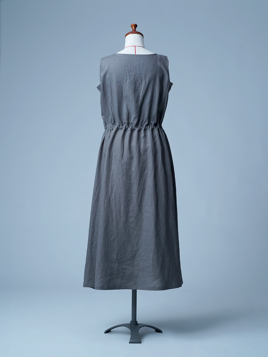 【見本品/Mサイズ】リネンペチワンピ 脇汗処理と美シルエット よし ペチワンピース / 鈍色(にびいろ) sample-d0266