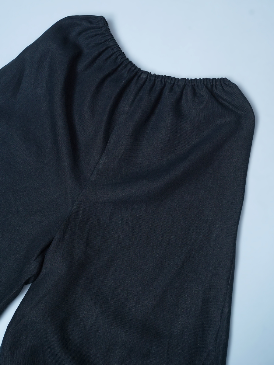 【見本品】プレミアムリネン ひざ丈 ペチコート ペチパンツ / ランプブラック sample-d0267