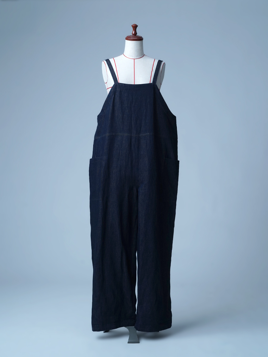 見本品/Lサイズ】リネンデニム デニムサロペット / ダークインディゴ