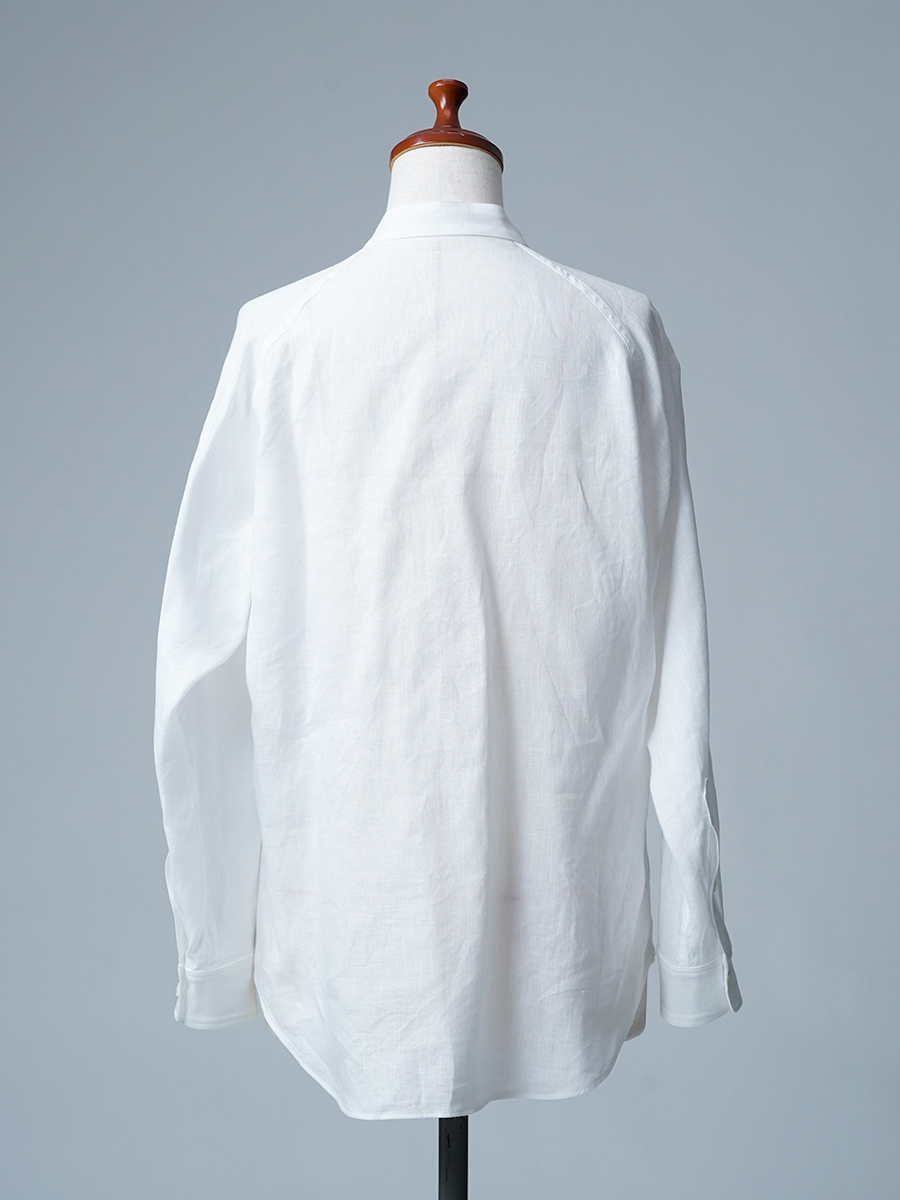 【見本品/Sサイズ】リネンシャツ ラグラン スタンドカラーシャツ / 白色 sample-d0276