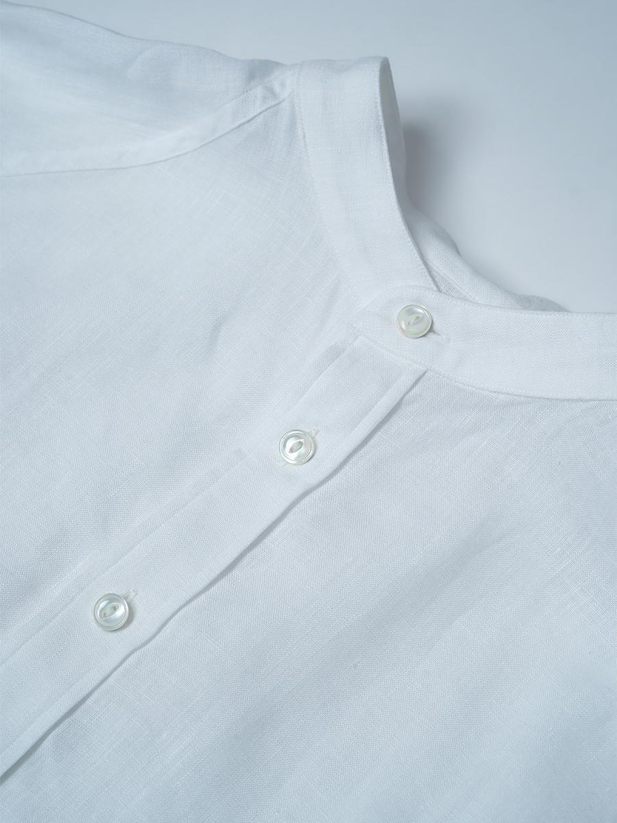 【見本品/Sサイズ】リネンシャツ ラグラン スタンドカラーシャツ / 白色 sample-d0276
