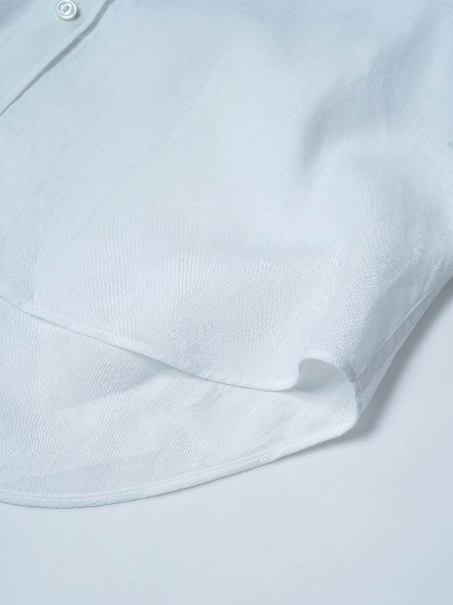 【見本品/Sサイズ】リネンシャツ ラグラン スタンドカラーシャツ / 白色 sample-d0276