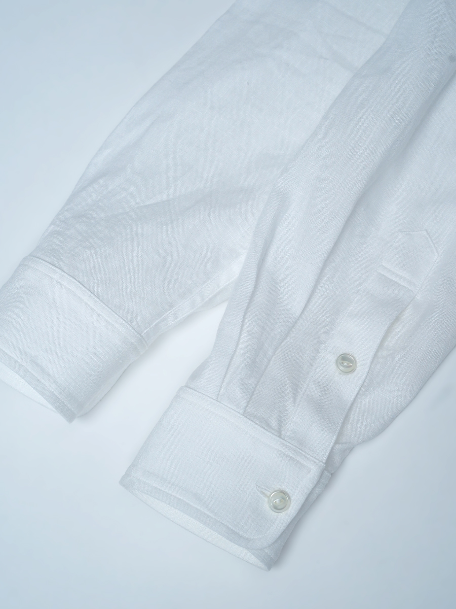 【見本品/Sサイズ】リネンシャツ ラグラン スタンドカラーシャツ / 白色 sample-d0276