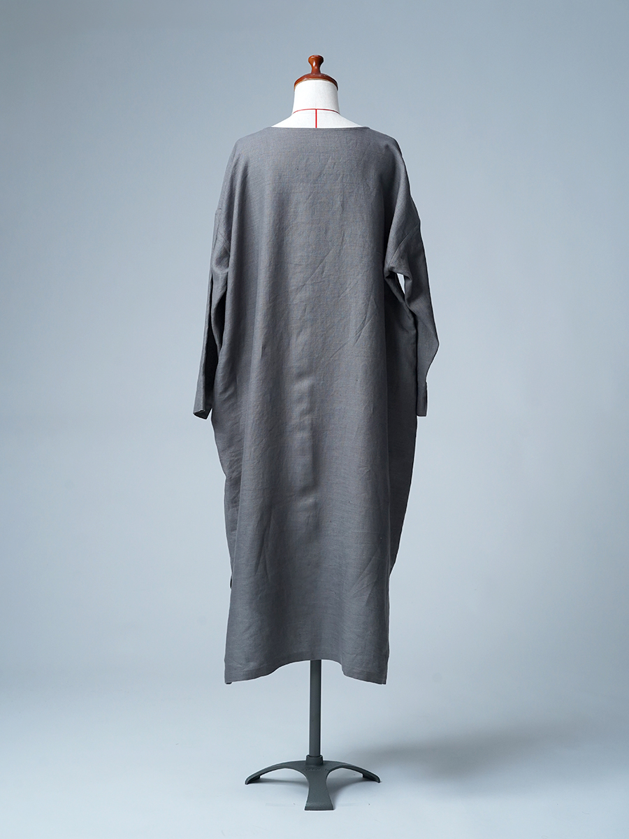 【見本品】リネンワンピース 裾変形スリット入り ロングワンピース / 鈍色(にびいろ) sample-d0282