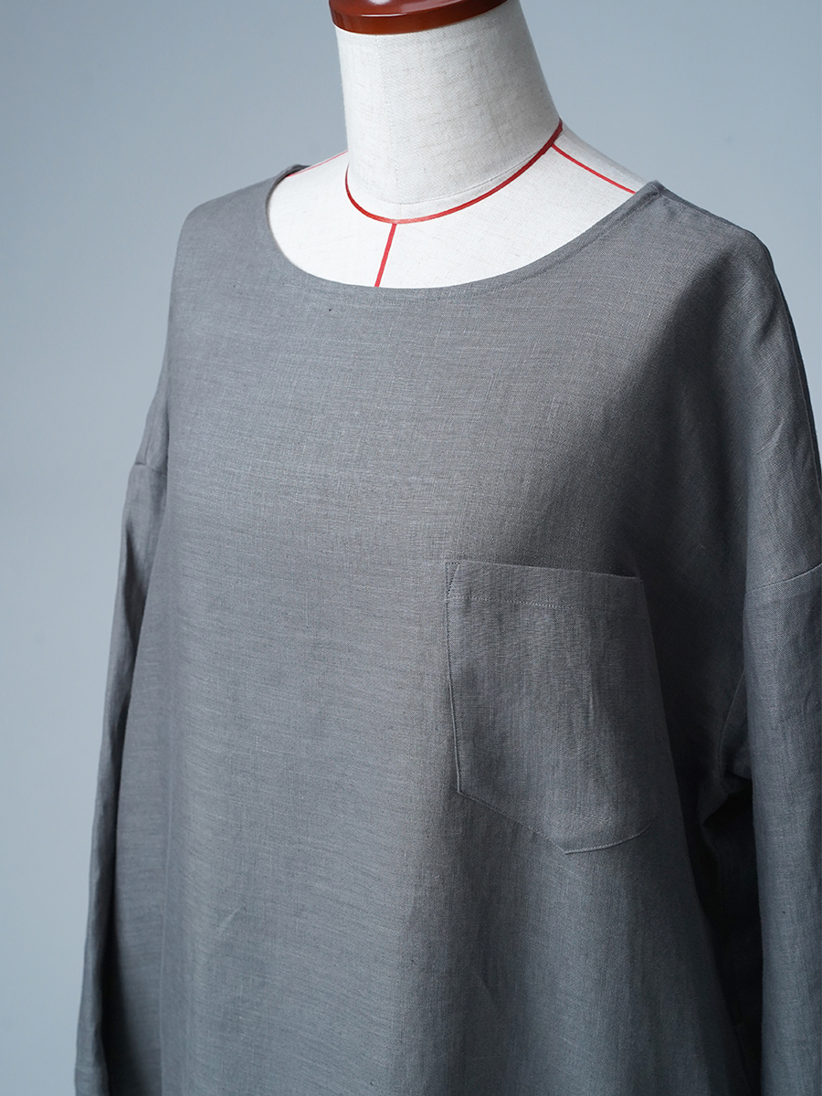 【見本品】リネンワンピース 裾変形スリット入り ロングワンピース / 鈍色(にびいろ) sample-d0282