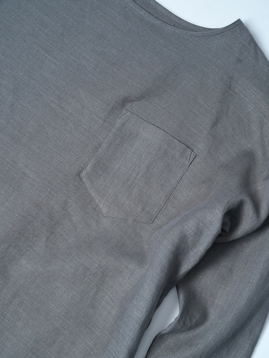 【見本品】リネンワンピース 裾変形スリット入り ロングワンピース / 鈍色(にびいろ) sample-d0282