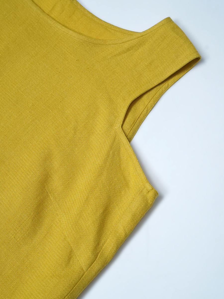 【見本品/LLサイズ】リネンタンクトップ 脇汗対策 リネン梨地 よしタンクNEO 20/ イエロー sample-d0285