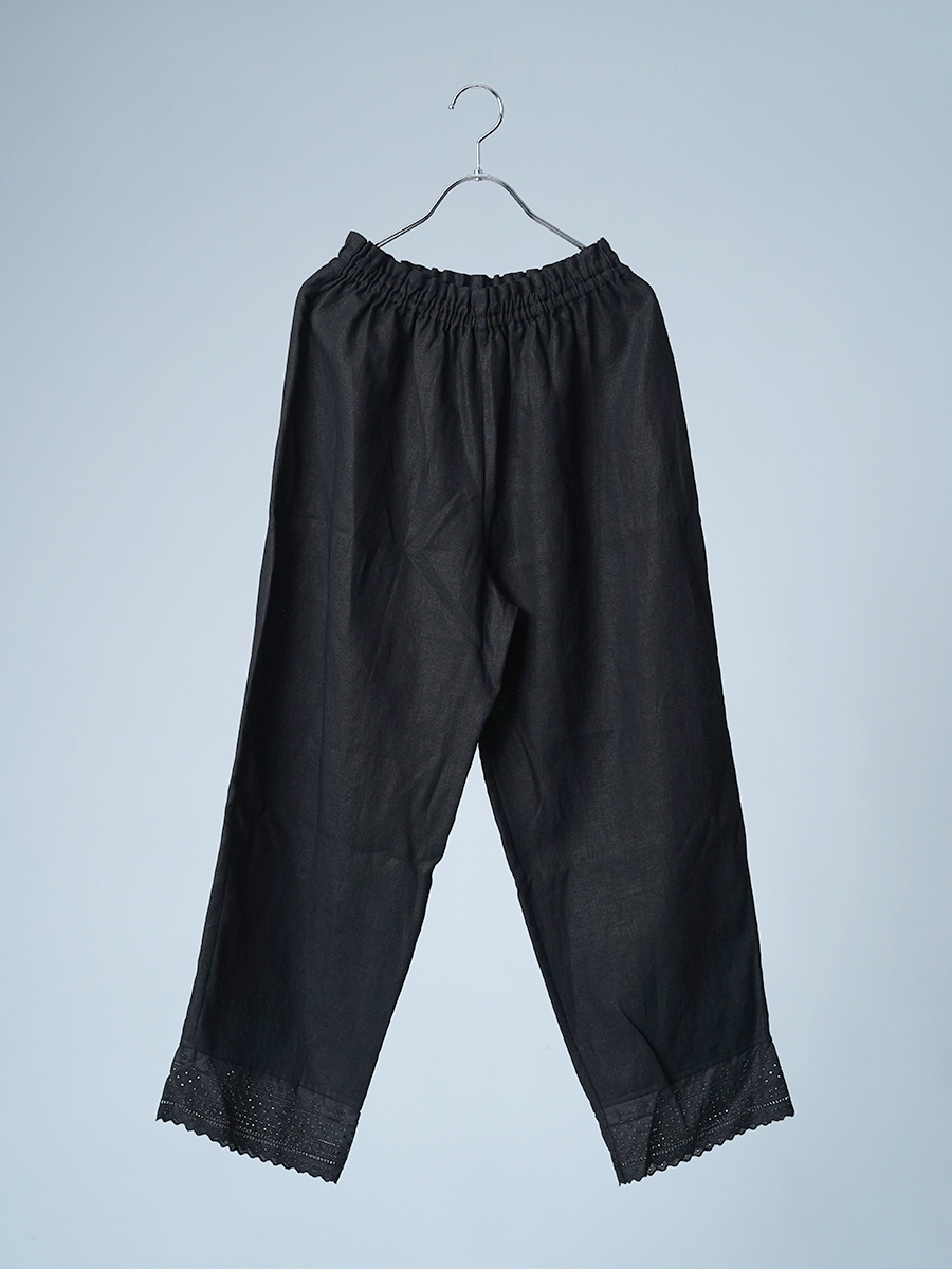 【見本品/Sサイズ】リネンペチパンツ 裾レース パンツ / ブラック sample-d286